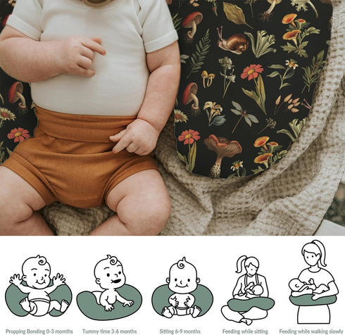 Vintage Mushroom Life Baby Nursing Pillow Covers for Boy Girl Retro Mushroom Leaves Floral Nursery Pillowcase