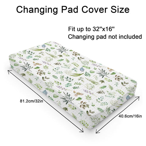 Watercolor Green Leaves Boho Changing Pad Covers Greenery Floral Fitted Baby Changing Table Sheets for Boy Girl Summer Wild Plants Soft Breathable Stretchy Diaper Changing Table Mats Cover 32''x16''