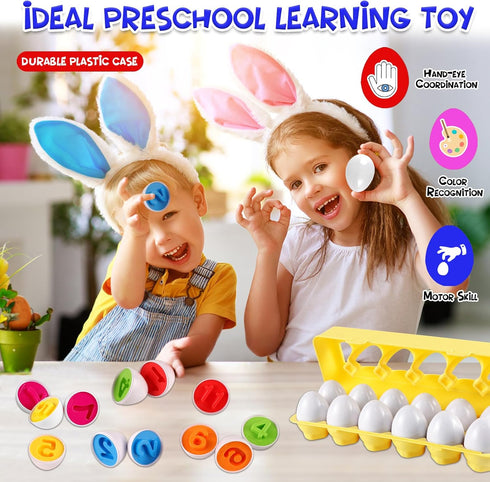 LOOIKOOS Matching Egg Toy Set, 12 Play Eggs for Toddlers, Educational Color and Number Recognition Skills Game