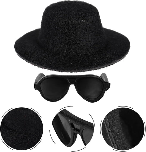 TOYANDONA Doll Glasses Mini Formal Hat Set: 20pcs Miniature Doll Hats & Black Sunglasses