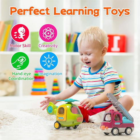 Baby Toys with Fine Motor Activities, Push & Go Cars for 1-3 Year Olds, 2 Pack Interactive Toys