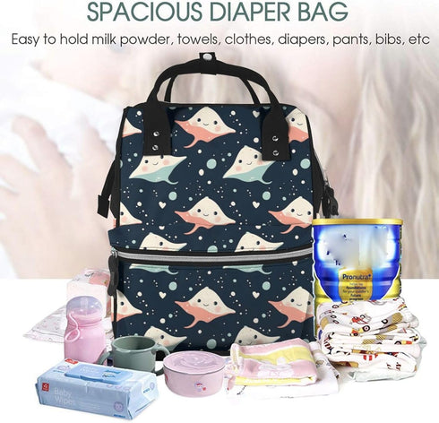 TZTTZT Backpack, Mommy Cute Stingray Print Diaper Bag Toddler Baby Girl Boy Diaper Bag for Mom Dad, Bags Travel Baby