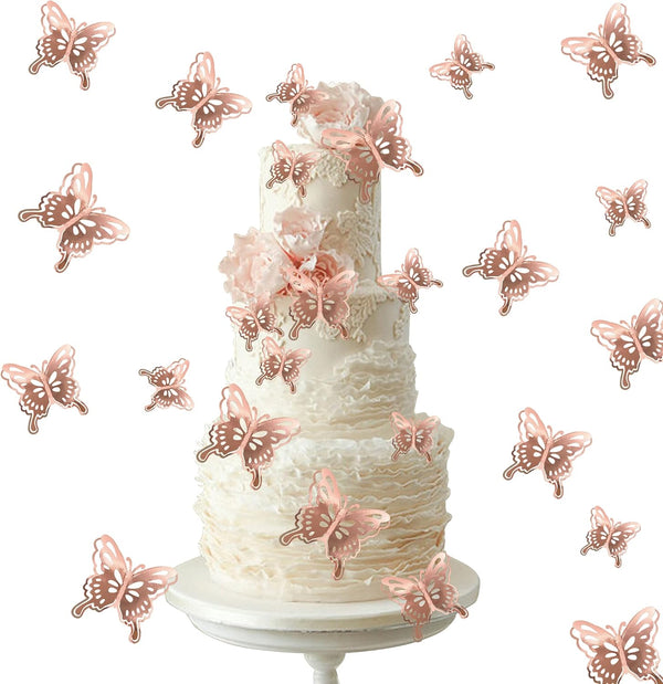 40 PCS 3D Rose Gold Butterfly Cupcake Toppers for Baby Shower, Wedding, Kids Birthday Party Supplies