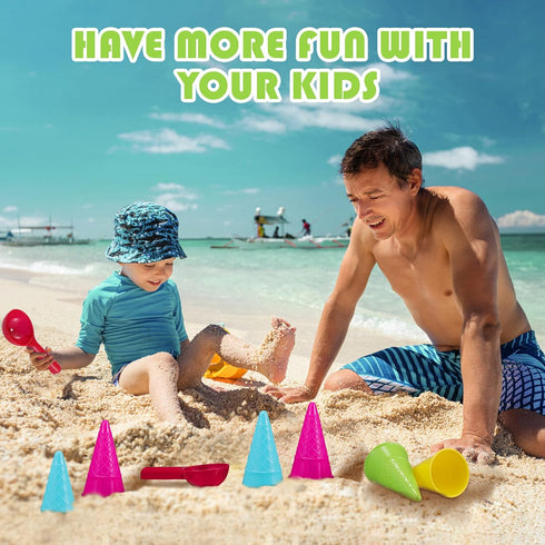 Kisangel 10pcs Plastic Ice Cream Cones, Kids Ice Cream Scoop Set for Outdoor Beach Sand Play Toys