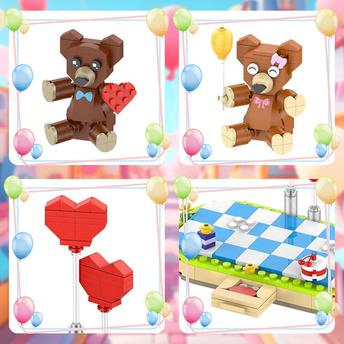 Sets 8+ (289pcs) aphpaio Valentines Brown Bear Building Toy for Lover, Art Love Collectible Home Wedding Decor, Cute