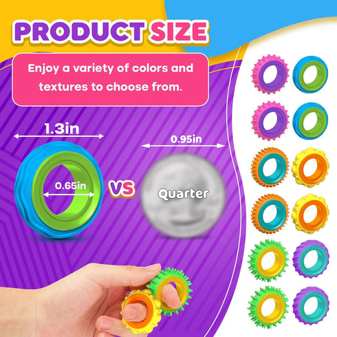 12 Pack Fidget Toys Sensory Rings for Kids: Finger Spinner Rings - Texture Stress Toys for Kids Autism Calming - Fun