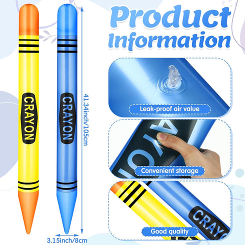 Lunmon 2 43.31 Inch Set Pieces Jumbo Inflatable Crayons Balloons Neon Large Blow up Crayons Decor Giant Crayon Prop