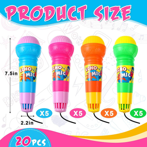 20 4 7.5 2.2 Inch Woanger Pieces Echo Microphone Toy Play Microphones for Kids Bulk Fun Voice Amplifying Multicolored