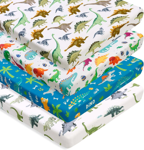 FIGEPO 4 Pack Baby Boy Pack N Play Mini Crib Sheets Soft Fitted
