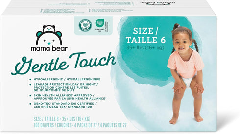 Amazon Brand - Mama Bear Gentle Touch Diapers, Hypoallergenic, Size 6, 108 Count (4 packs)
