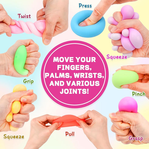 12 Pack Slow Rising Stress Ball,Stress Balls for Kids Adults,Stretchy Fidget Toys for Stress Relief,Hand Therapy