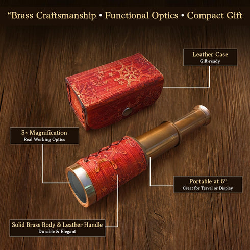 NauticalMart 6 Inch Brass Pirate Telescope Nautical Spyglass Collapsible Monocular for Adventure Enthusiasts Gift |