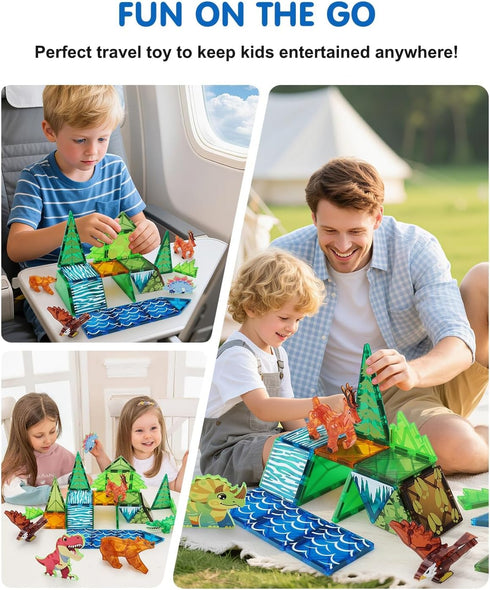 Set 35 3-5 5-7, 3+ Magnetic Tiles Animals & Dinosaurs Toys, STEM Educational Building Blocks, Sensory PCS for Toddlers