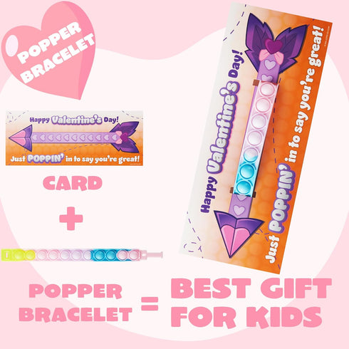 28 Packs JOYIN Valentine's Day Gift Cards with Pop Fidget Bracelet, Pop Bubble Fidget Toy, Bracelet Wristband Stress