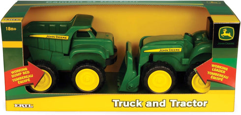 John Deere Vehicle Set - Dump Truck and Tractor Toy with Loader, Kids Outdoor Construction Toys, 6 Inches, 2 Count