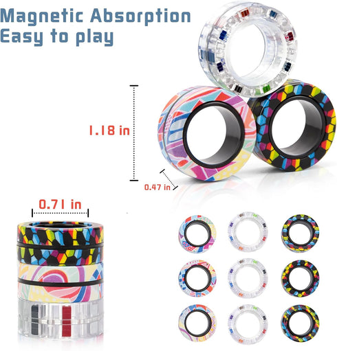 9Pcs 8-13,Teens Magnetic Rings Fidget Toys for Adults and Kids,Fidget Spinner Rings for Anxiety Relief Therapy Toys