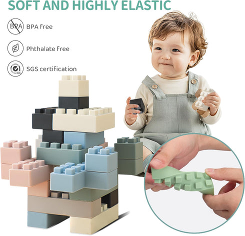 20PCS Silicone Blocks Soft Building Blocks, Montessori Educational Toy Soft Baby Blocks for Teething Gifts, Large