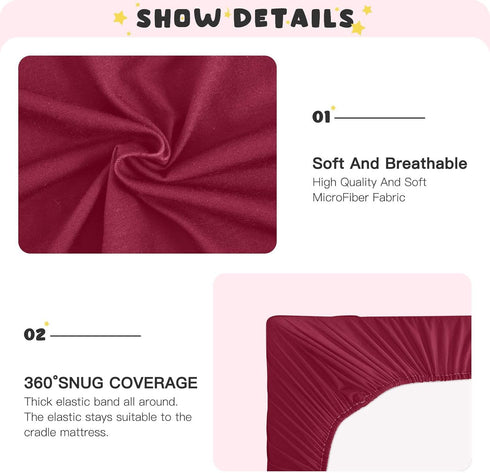 PaChyLuu 27"x39" Crib Sheets for Boys & Girls, Burgundy Solid Color Crib Sheet Ultra Soft Microfiber Fitted Sheets