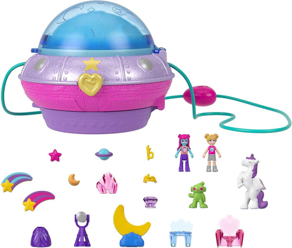 Polly Pocket Dolls and Accessories, Compact with 2 Micro Dolls, 15 Toy Pieces, and 1 Fashion Piece for Double Play Space
