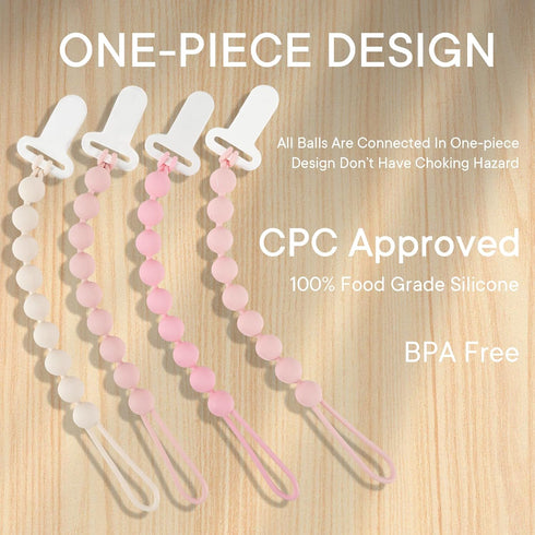 4 Pack MINMUNJIU Pacifier Clips Baby Girl, One Piece Flexible Soft Binky Clips Silicone Pacifier Holder Clip for Girls