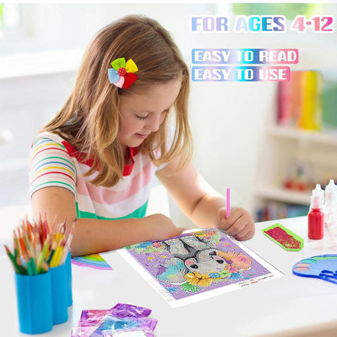 xackcme 4-8-12, Package (7x7 inch) Elephant Diamond Art Painting Kits for Kids with Frame, Animal Diamond Art for Kids