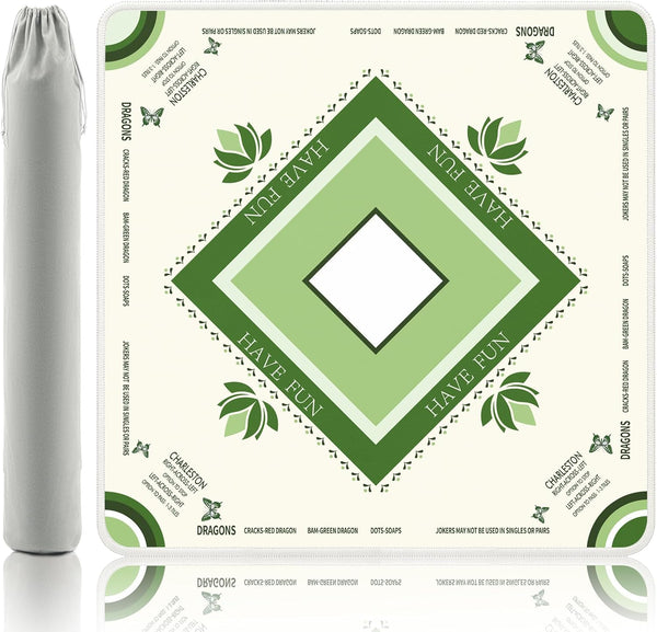 Gedgan Mahjong Mat with Lotus & Butterfly Artwork - 32.4x32.4 Inch Hand-Painted Style