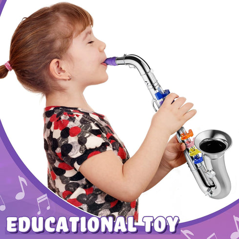 Lewtemi Silver Saxophone Musical Instruments Toy for Kid Toddler Fake Plastic Preschool Music Toy Gift Portable Wind