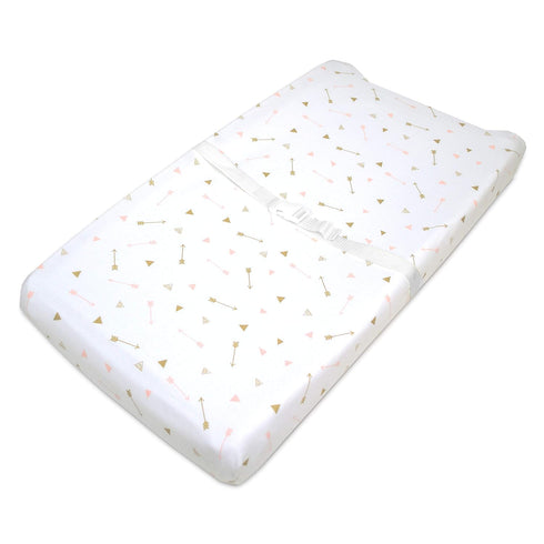 American Baby Company 2 Pack Printed 100% Cotton Knit Fitted Changing Table Pad Covers, Sparkle Gold/Pink