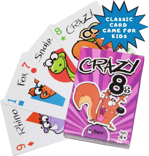 Regal Games Crazy 8's Card Game for Kids 4 5 6 7 8+ | Funny Travel Board Playing Game for Families (1 Pack)