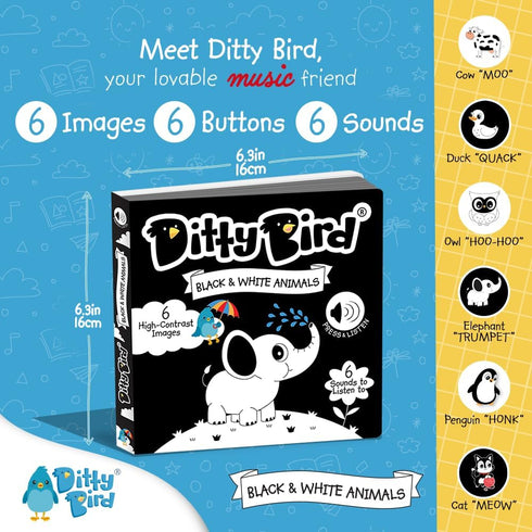Ditty Bird High Contrast Black & White Baby Book | Early Learning Resources with Sound for Boys & Girls