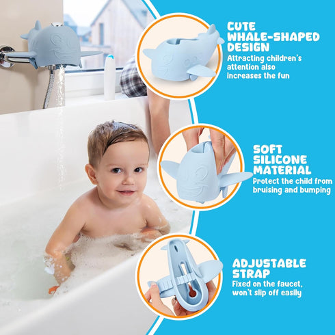 Bath Spout Cover, Baby Bathtub Faucet Cover, Universal Silicone Safety Guard with Anti-Slip Strap, Whale Design