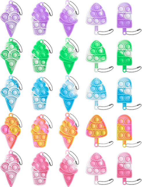 25Pcs Mini Ice Cream Pop Keychain Fidget Toys, Ice Cream Party Favors