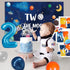 Fiesec 130 Two the Moon Birthday Boy PCs Outer Space Second Birthday Party Supplies with Backdrop, Cake Topper