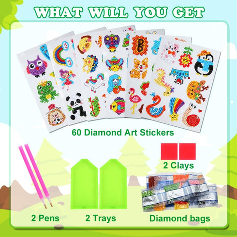 60pcs 5D 4-6 6-8 8-12 GWAHSA Diamond Art Stickers Arts and Crafts Creative Gem Art Paint by Number Kits for Kids Ages