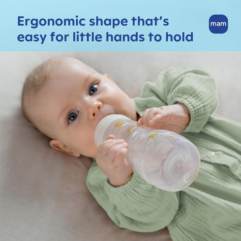 2 Pack, 11oz, 4+ MAM Easy Active Baby Bottle BPA Free, Fast Flow Silicone Nipple, Anti-Slip Grip, Leak-Proof, Months