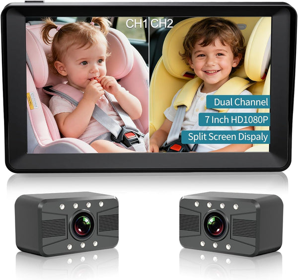 HUBOOK Dual Baby Car Camera, 7" 1080P Split Screen Baby Car Monitor with