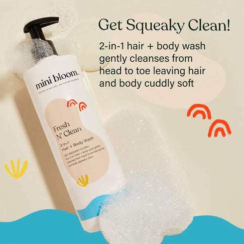 2-in-1 16.6 oz Mini Bloom Fresh N Clean Hair + Body Wash | Shampoo Sulfate-Free | Baby & Kid Safe | Gently Cleanses