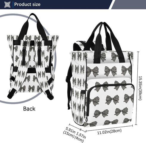 YANENDIE Backpack, Backpack Backpack Buffalo Plaid Bows Black White Diaper Bag Unisex Travel Baby Diaper Bags