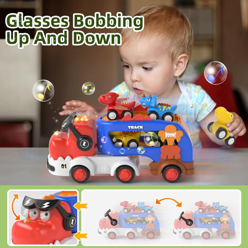 5 1 2+ 3 4 2 3, usrela in Dinosaur Truck Toys for +Year Old, Dinosaur Carrier Truck with Music & Light & Pull Back