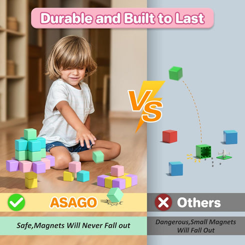 1.34in 1-3, 3+ Magnetic Blocks for Toddlers, Macaron Magnetic Building Cubes for Kids Ages Stem Preschool Stack