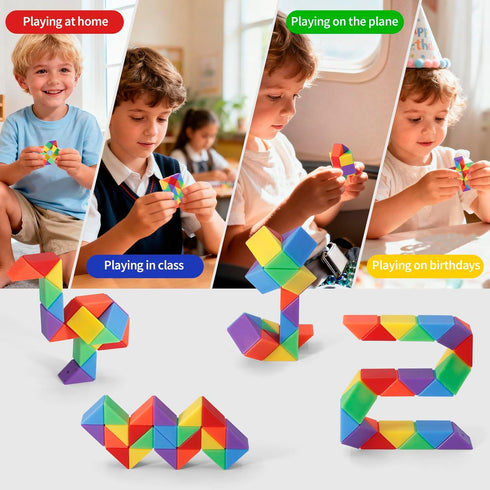 30 Pack Mini Fidget Snake Cube Toys Goodie Bag Stuffers for Kids, Treasure Box Toys for Classroom, Twist Puzzle