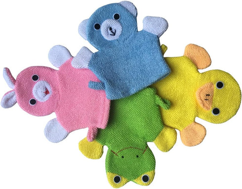 Cute Baby Kids Bath Sponge/Mitt/Glove Set of 4 - Cartoon Rabbit/Frog/Duck/Bear