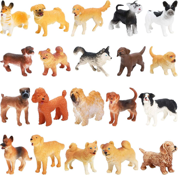ONEST 20 Pieces Mini Dog Figurines Playset - Hand Painted Tiny Dogs, Realistic Detailed Plastic Puppy Figures for Kids
