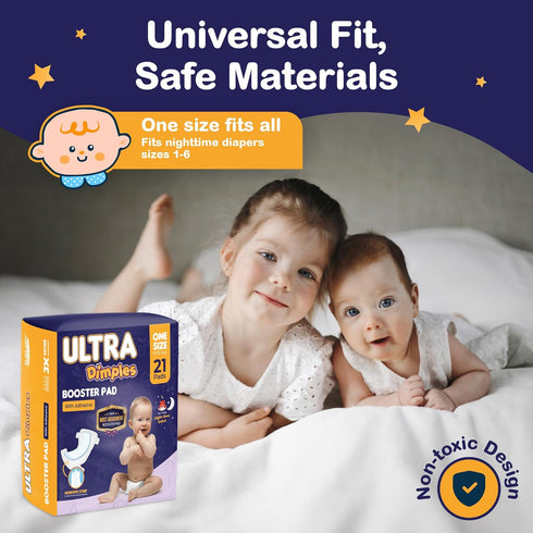 1 21 Count Dimples Booster Pads, Baby Diaper Doubler Inserts with Adhesive - Size Fits All Diapers - Boosts Absorbency