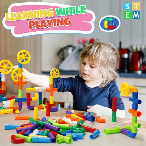200Pieces 3+ Ggiibro STEM Building Toy for Toddlers Tube Pipe Toy,Educational Preschool Game for Years,Learning