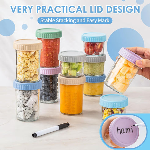 6 Pack 4 8 oz 100% DRKIO Glass Baby Food Storage Containers - & Baby Food Jars with Lids Baby Food Maker Microwave