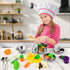 Set, Juboury Kitchen Pretend Play Toys with Stainless Steel Cookware Pots and Pans Cooking Utensils, Apron & Chef Hat