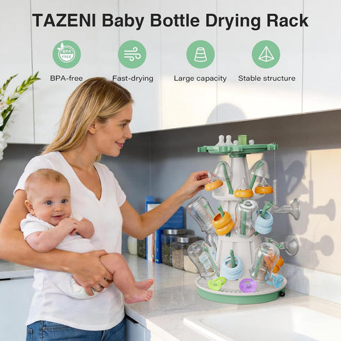3-Tier TAZENI Baby Bottle Drying Rack with Drain Pipe, Modular Baby Bottle Rack Dryer for Infant Feeding Accessories