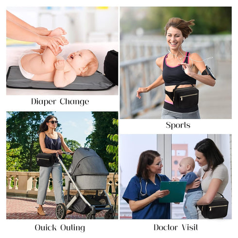 Pack printe Small Diaper Bag with Portable Changing Pad, Crossbody Fanny with Wipes Pocket for Stroller, Women Waist