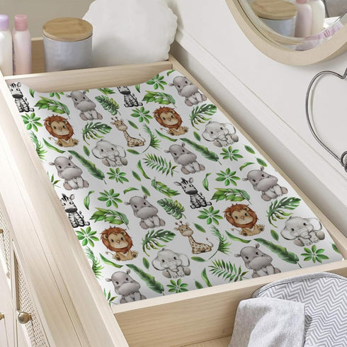 Tropical Jungle Safari Animals Changing Pad Covers, Elephant Giraffe Zebra Lion Hippo Diaper Change Sheets